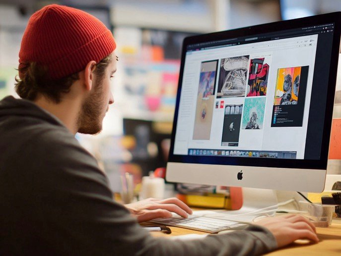 Designers working on an innovative creative portfolio, focusing on user-friendly navigation and captivating visuals to display their skills. struggling with ideas illustration